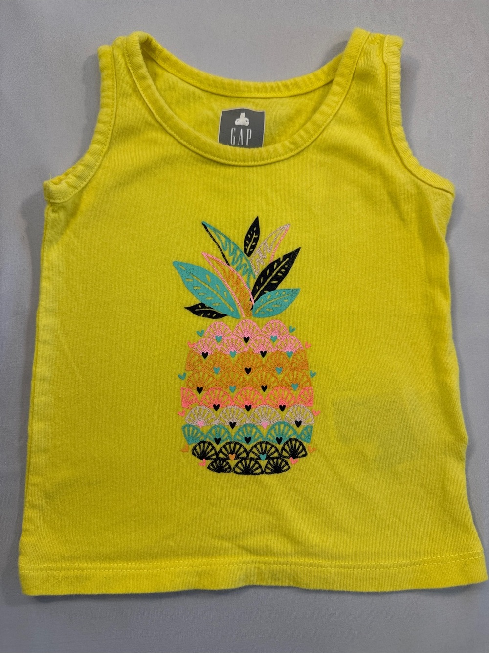 GAP Yellow Pineapple Graphic Tank with Multicolor Leaf Accents